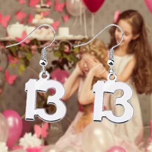 CHOORO 13th Birthday Earrings 13 Year Old Gift 13th Birthday Valentines Christmas Earrings Gift3