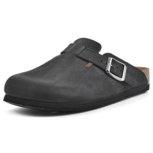 WHITE MOUNTAIN Shoes Bari Leather Footbeds Clog, Black/Leather, 8 M