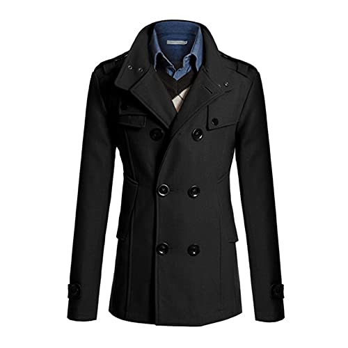 Lu's Chic Men's Long Sleeve Tops Double Breasted Slim Fit Pea Coat Jacket Fashion Outerwear