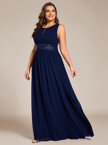 Image of Ever-Pretty Plus Women's Round Neck Sleeveless Empire Waist Maxi Plus Size Formal Gowns Bridesmaid Dresses