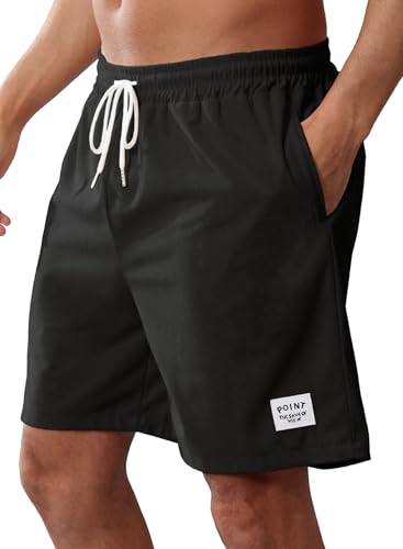 Pantalones Cortos Hombre Casual Cómodo Bermudas Shorts Verano Suave Ligero Pana Algodón Cargo Cortos Deportivos con Bolsillos Negro XL