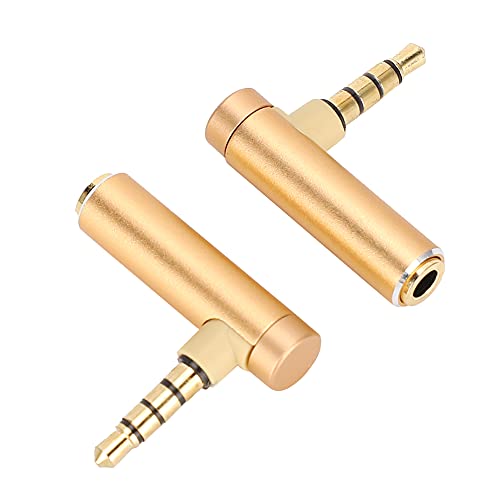 Adaptador de Audio ASHATA 3.5mm ángulo 90° macho a hembra miniatura 3