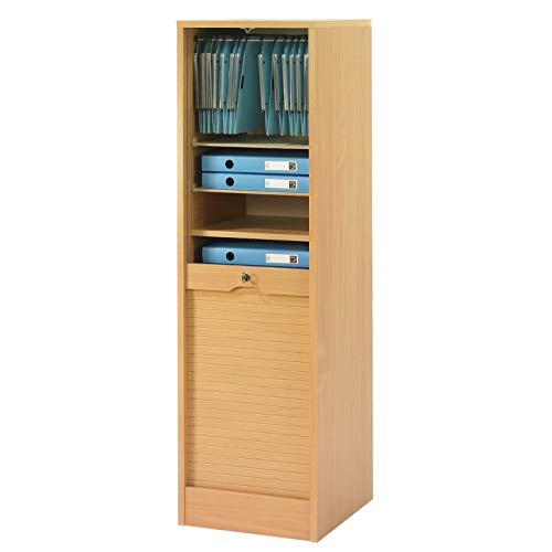 SIMMOB Classeur à Rideau 8 Tablettes 1 Kit Dossiers Serrure L 41,4 H 140,4 P 44 cm - Hêtre