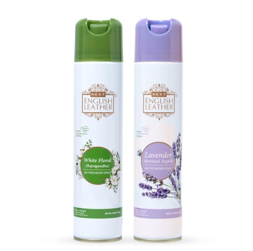 Image of Next Care English Leather Lavender & White Floral Air Freshener Spray for Home, Car & Office - 220 ml Each (Pack of 2) | Room Freshener with Floral Fragrances | Odor Reducing Spray