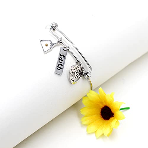 Image of Uloveido Stainless Steel Tree of Life Bangle Mustard Seed Pendant Faith Cuff Bracelet Gifts for Women Teen-Girls Y639