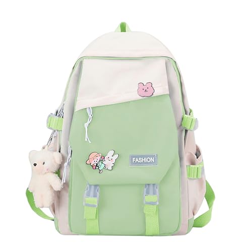 RETEN Linda mochila verde clara/azul para meninas estudantes, bolsa escolar kawaii bicolor com 2 pinos e pingente, bolsa escolar, Verde, Large, Cute Kawaii