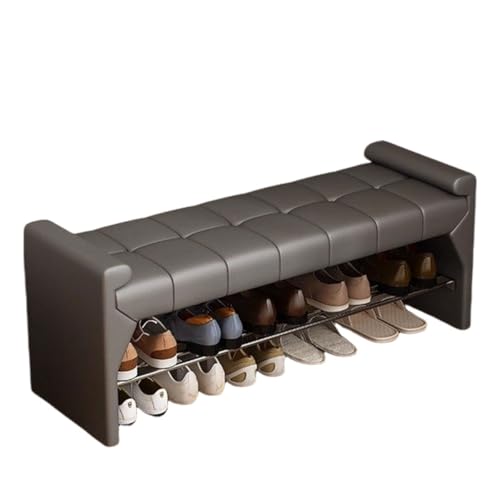 Banco arqueado de Cuero Moderno con cojín Suave y Asientos de Cuero, Banco de Zapatos otomano de Madera Maciza de 2 Niveles, for Pasillo, Sala de Estar(Gray,60cm/23.62in)