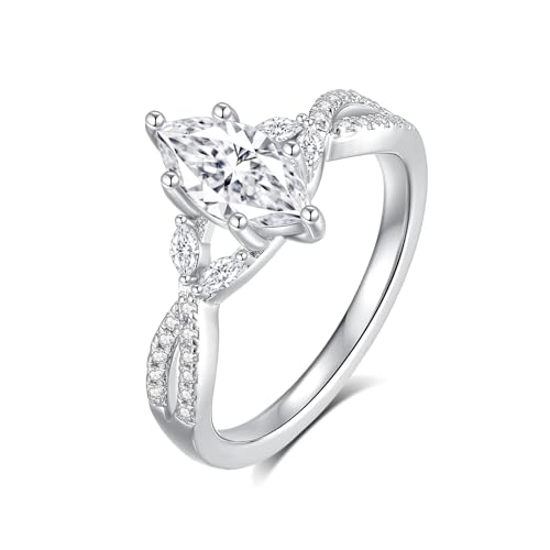 Marquise Cut Moissanite Engagement Ring For Women 18 K White Gold Plated S925 Sterling Silver Modern Ring For Her2