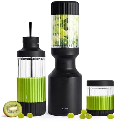Beast Mighty 850 Plus | Premium Compact Personal Blender | Smoothies, Shakes, Dressings, Sauces | Blends Ice and Frozen Fruit | New XL Vessel | Extra Vessels, Lids and Straws | 850W (Carbon Black)