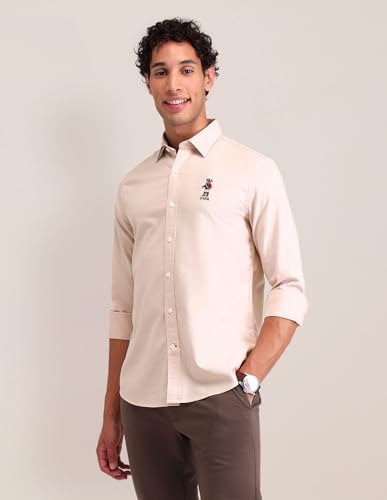 Image of U.S. Polo ASSN. Solid Tailored Fit Shirt for Men - 100% Cotton, Breathable & Comfortable, Full Sleeves Casual Shirt for Men