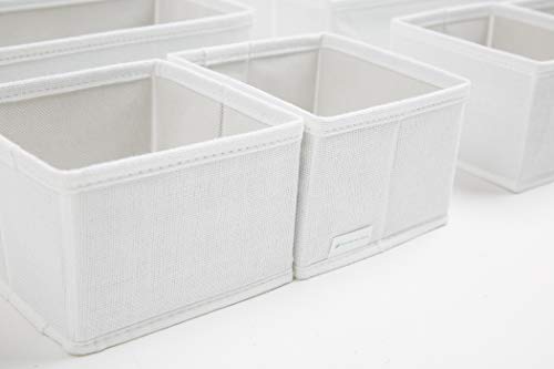 Drawer Organiser Divider for Clothes, Underwear, Socks, Bras & Accessories – Foldable Cotton Storage Boxes for Bedroom, Wardrobe & Desk Drawer Dividers Wardrobe Organiser – 12 Pack – White