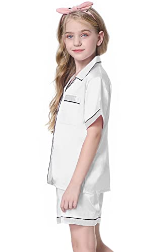 Image of Schbbbta Girls Womens Pajamas, Satin Silky Pjs Set Kids 2Pcs Button-Down Nightwear Sleepwear Gift for Mommy and me