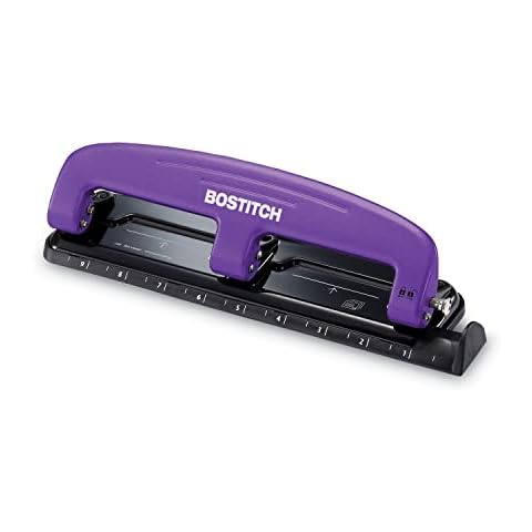 PaperPro Bostitch Office EZ Squeeze Reduced Effort 3-Hole Punch, 12 Sheets, Purple Cover