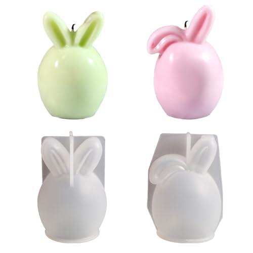 Lot de 2 moules en silicone en forme de lapin de Pâques - 3D - Pour plâtre, cire de soja, bougies