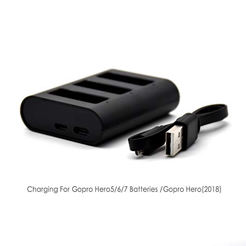 Charging Station for GoPro Rechargeable Battery Charger, 3-Channel Charger GoPro Hero8/Hero7Black/Hero6/Hero5 Black/Hero(2018),with Micro