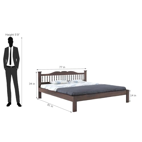 Image of Wooden Arch King Size Bed Without Storage | Wooden Double Bed Cot Bed for Bedroom Furniture | Palang Double Bed for Hotels | Solid Sheesham Wood, Walnut Finish