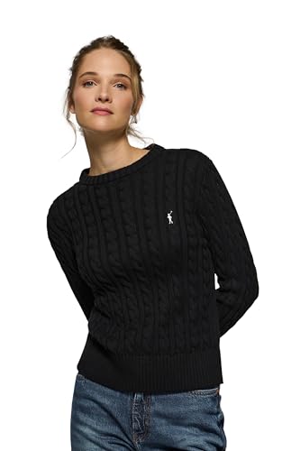 Polo Club Zopfpullover schwarz mit gesticktem Rigby Go-Logo - Damen - 100% Baumwolle