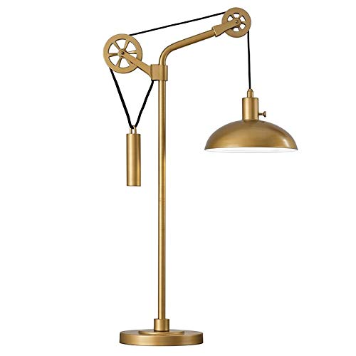 Neo 33.5" Tall Spoke Wheel Pulley System Table Lamp With Metal Shade In Brass/Brass #TOP12