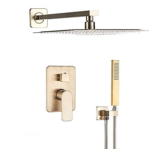 Système de douche or brossé de luxe avec mitigeur de baignoire encastré