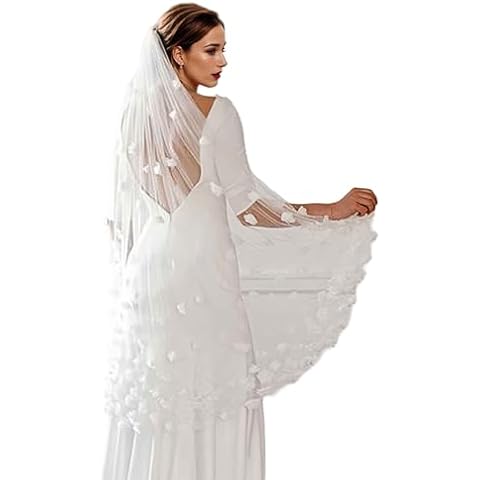 GAODESI 1 Tier Wedding Veil with Comb Petal Fingertip Length Bridal Veil Three-dimensional Flower Soft Tulle (White 39 inches) Cover