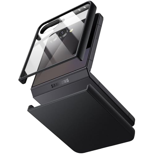 JETech Case for Samsung Galaxy Z Flip 7 2025 with Built-in Front Tempered Glass Screen Protector, Hard PC Slim Shockproof Anti-Scratch Protective Phone Cover (Black)