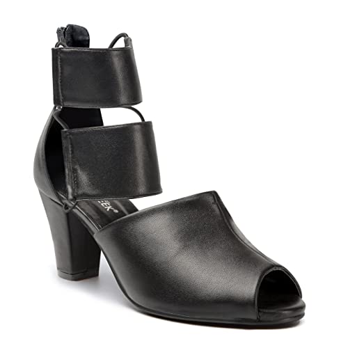 ANN CREEK Black Women's Chunky Heels - Open Toe Strappy & Block Heels - Size 6.5