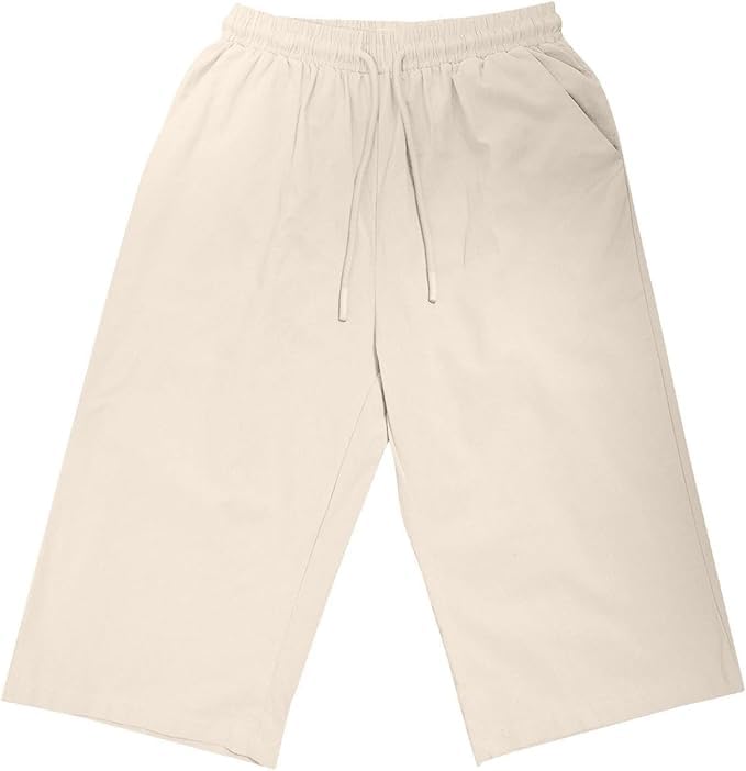 Women's Cotton Linen Elastic SweatShorts Summer Lightweight Casual Pant Vacation Jogger Workout Knee Length Short3