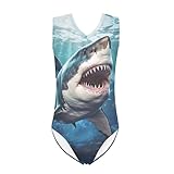 yaxinduobao costumi da bagno per ragazze 3-14 costume da bagno intero ragazze costume da bagno estivo senza maniche ginnastica body, shark ocean, 5-6 anni