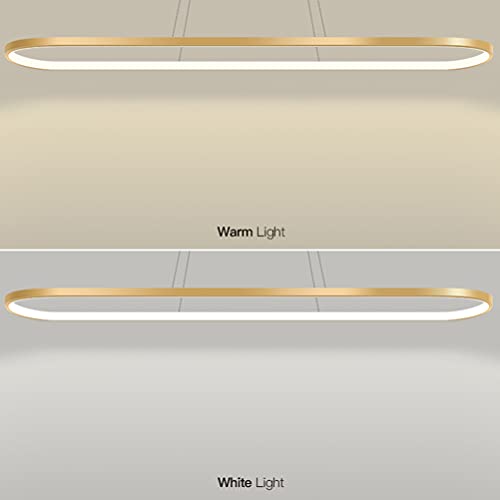 Bellastein Pendelleuchte Oval Esstisch Büro Lampen, LED Hängeleuchte Dimmbar Deckenleuchte mit Fernbedienung, Modern Ring Design Kronleuchter für Esszimmer Küchenlampe Blendfrei (Gold, L120cm)