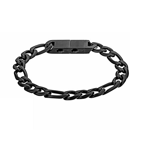 Speroto Herren Armband - Figaro Chain, Hip-Hop Armkette, Silberkette, Edelstahl (Schwarz, 9mm, 22cm)