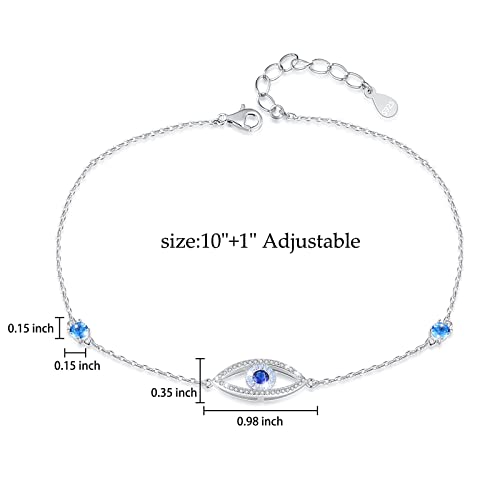 Iohupci Evil Eye Anklet, Sterling Silver Adjustable Anklets For Womens,Cubic Zirconia Blue Evil Eye Jewelry Gifts For Women Teen Girls(Anklet 10 Inches) #TOP5