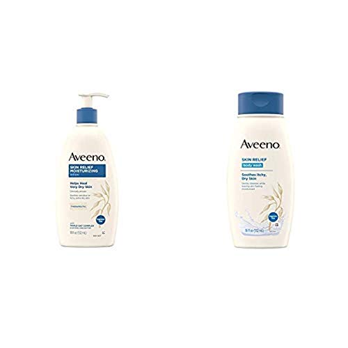 Aveeno Skin Relief Fragrance-Free Moisturizing Daily Body Wash, 18 oz & Skin Relief Fragrance-Free Moisturizing Body Lotion for Sensitive Skin, 18 oz