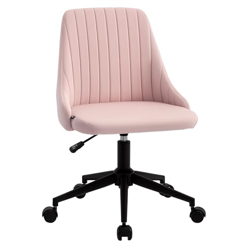 Vinsetto Mid-Back Office Chair, Velvet Fabric Swivel Scallop Shape Computer Desk Chair for Home Office or Bedroom, Pink