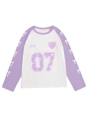 Image of SweatyRocks Girl's Bow Graphic Shirts Long Sleeve Crew Neck Tops Casual Cute Tee Tween Clothes