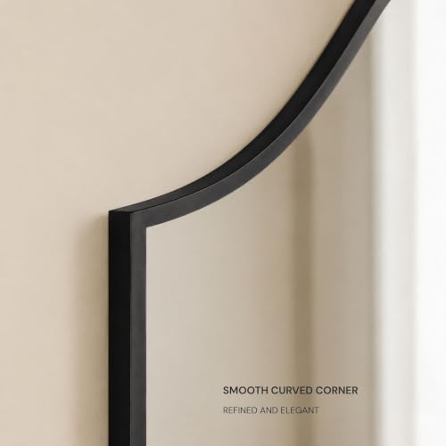 Image of TEHOME Scalloped Black 24x32'' Bathroom Vanity Mirror, Matt Black Decorative Bathroom Mirror