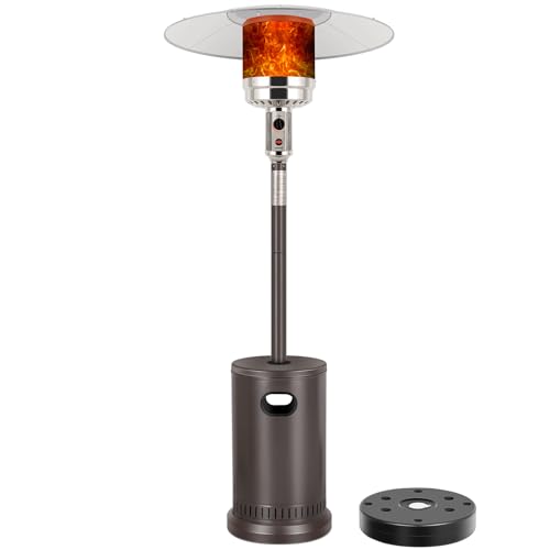 Hykolity 50,000 BTU Patio Heater with Sand Box, Table Design, Double-Layer Stainless Steel Burner, Wheels, Tip-over Protection System, Outdoor Heater for Home and Residential, Brown