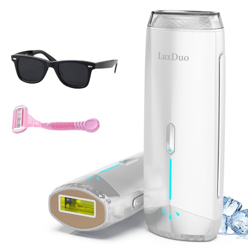 LuxDuo Depilación IPL con enfriamiento ICE, dispositivo de depilación permanente sin dolor, removedor de pelo láser de uso doméstico, depilación conveniente y segura para cara, axilas, piernas, brazos