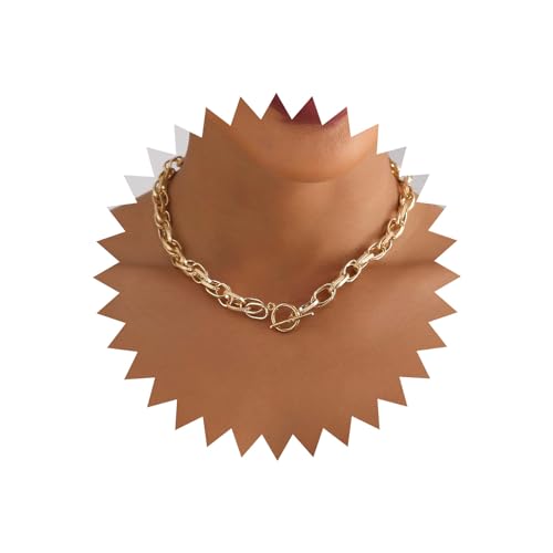 Atentuyi Punk Cubano Gargantilla De Oro Clip De Papel Toggle Collar De Cadena De Eslabones Gruesos Collar De Cuerda Retorcida Gruesa Collar De Cuello Corto Collar Joyería Para Las Mujeres Y Las Niñas