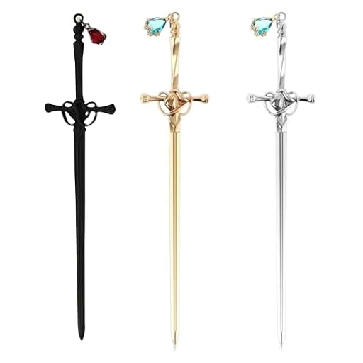 JRYGAC 3 Piezas Marcadores de Libros de Metal de Espada, Palillos para el Pelo con Forma de Espada, Joyas para El Pelo y Regalo | Ya disponible en tu tienda friki favorita! En mundofriki.es!
