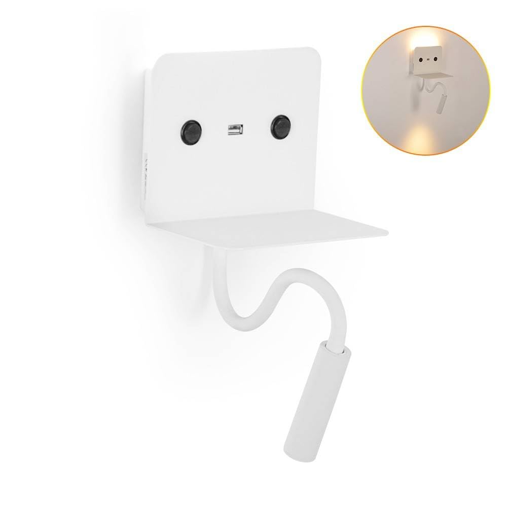 B·LED BARCELONA LED - Aplique de pared LED para lectura SLANGE 3W + 6W orientable y base de carga USB
