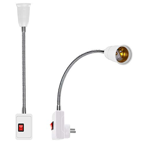 E27 Socket Adapter with On/Off Switch, 2-Pack Light Bulb Holder with 5.9'' Flexible Gooseneck, Extension Lamp Adapter Light Bulb Converter for Lighting Home Office Kitchen