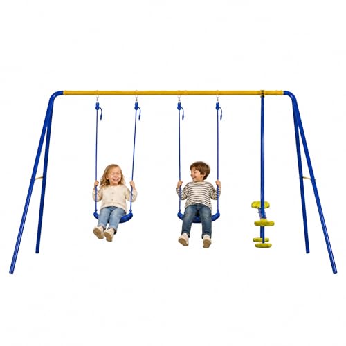 hotsizz multifunktionale Schaukelgestell Outdoor 3-in-1-Design mit 2 Einzelschaukeln und 1 schaukelgestell von Angesicht zu Angesicht. Perfekt für Familie Garten oder Park. Maße: 306 x 180 x 140 cm