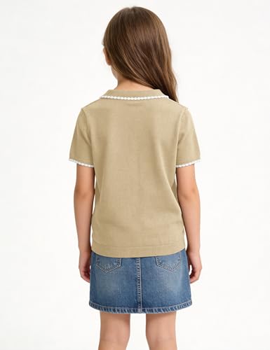 Image of Girls Short Sleeve Polo Shirt V Neck Button Down Shirts Summer Knit School Uniform Crop Tops