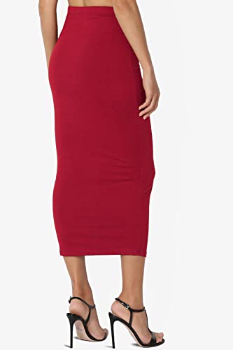 TheMogan Women's High Rise Buttery Soft Lined Mid Calf Bodycon Midi Pencil Skirt Dark Red S4