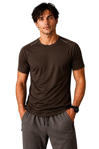 Image of Men's Chocolate Brown Performance T-Shirt, Quick Dry & Breathable, 2-Way Stretch, Reflective Detail, Gym & Running Tee