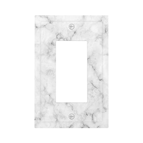 White Grey Marble Single Rocker Wall Plate Decorative Outlet Light Switch Cover 1-Gang Plastic Print Faceplate For Home Decor 5" X 3" #TOP27