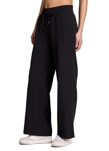 RBX Activewear Wide Leg Pant for Women, Super Lightweight Quick Drying Full Length Relaxed Fit Weekend Pant with Pockets Black M