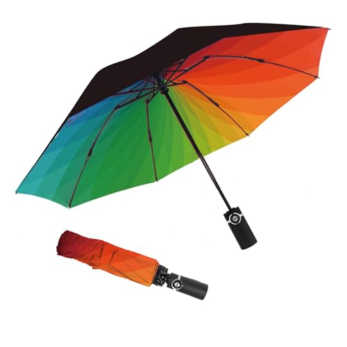 Image of SIEPASA Inverted Umbrella, Large Windproof Compact Umbrellas for Rain & Sun, Compact Reverse Umbrella,Automatic Travel Folding Umbrella for Women Men. (Rainbow colors)