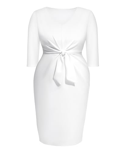 Pinup Fashion Women Plus Size Work Dresses - Wedding Guest Cocktail Semi Formal Tie Waist Sheath Dress2