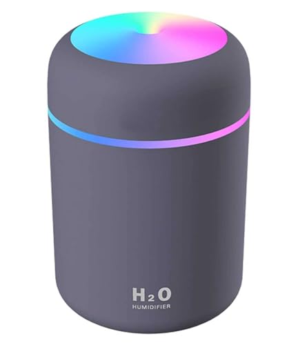 2V BROTHERS Humidifiers With Colorful Light For Room, Bedroom, Office, Car (Gray), 300 Ml